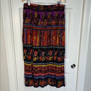 Phool Maxi Skirt Sz 1X Crinkle Floral Pull On Peasant Cotton Multicolor Vintage